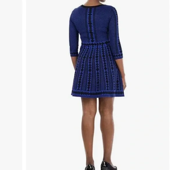 Women's Nina Leonard Geometric Fit & Flare Sweater Dress - Picture 2 of 4